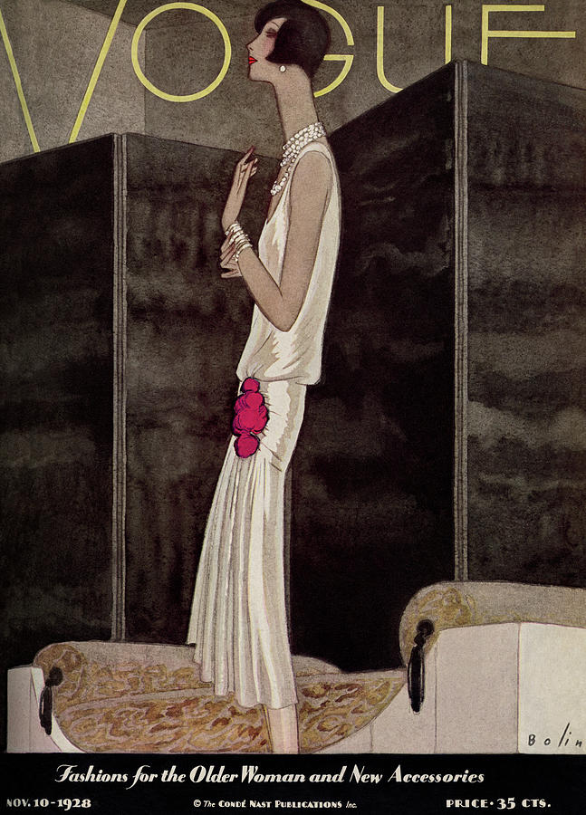 Elegant 1920s Fashion Model Painting - Vogue November 10th, 1928 by William Bolin