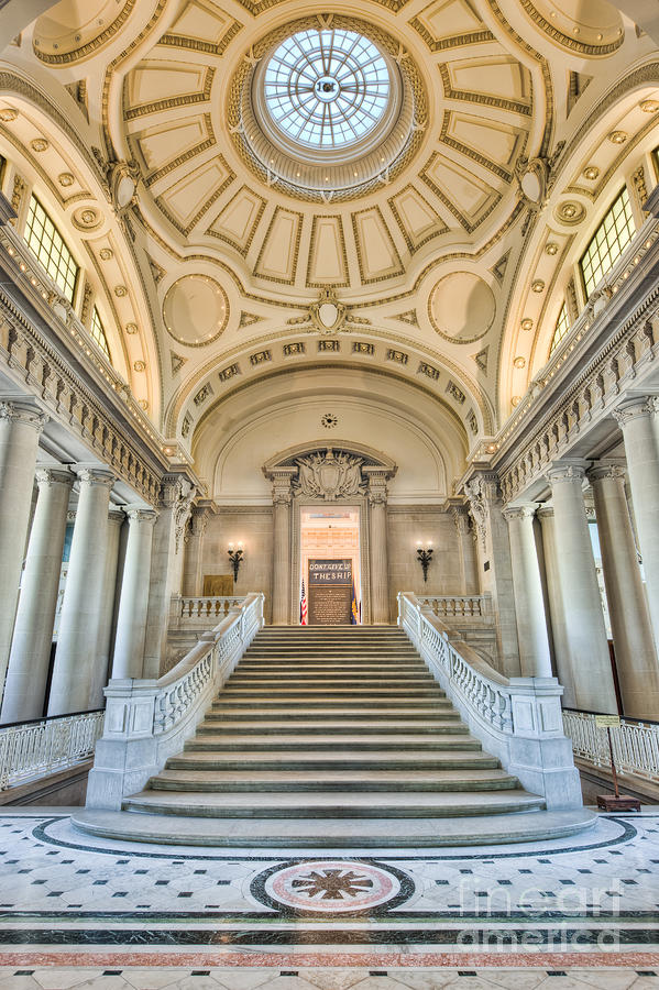 Grand Architectural Staircase and Dome Photograph - US Naval Academy Bancroft Hall I by Clarence Holmes
