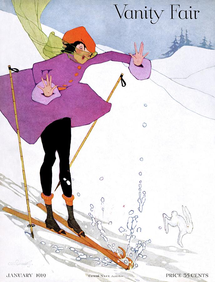 Vintage Skier Illustration Photograph - Vanity Fair Cover Featuring A Woman by Ethel Rundquist
