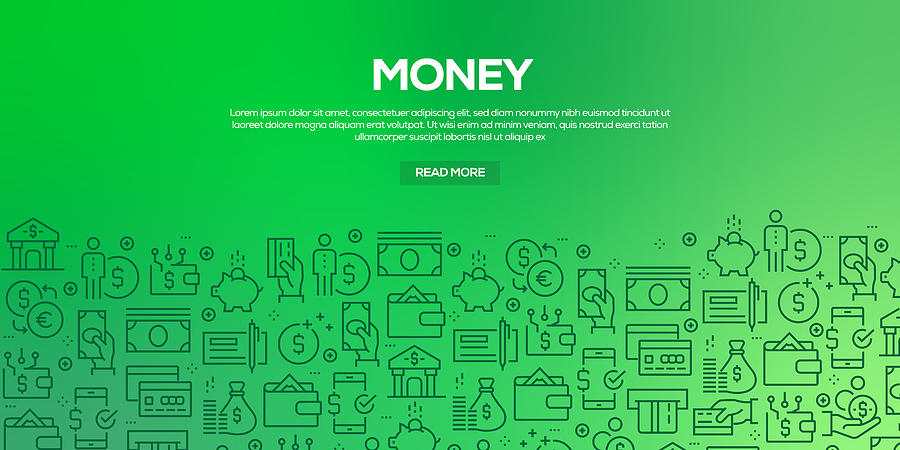 Vector set of design templates and elements for Money in trendy linear style - Seamless patterns with linear icons related to Money - Vector Drawing by Cnythzl
