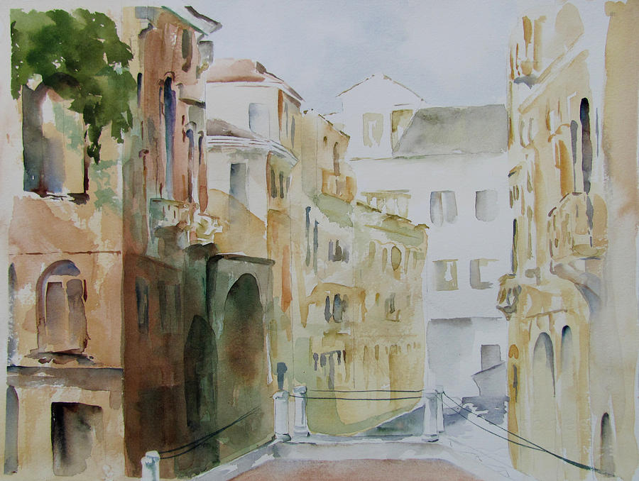 Quiet European Alleyway Scene Painting - Venice Walls by Amanda Amend