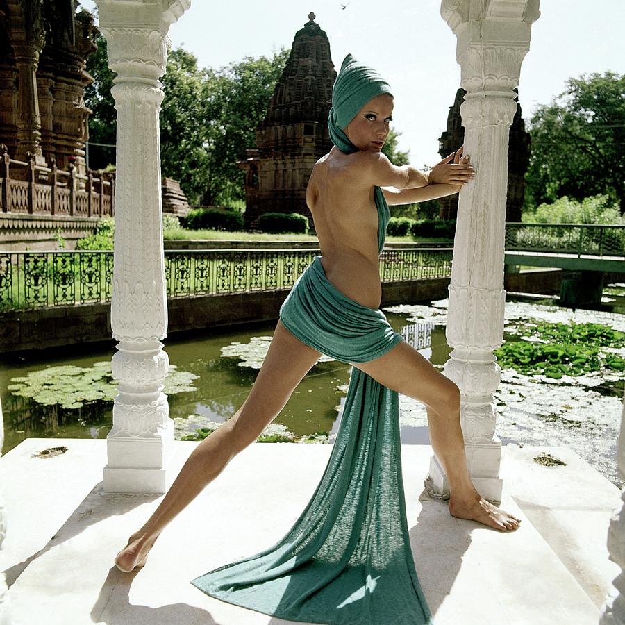 Woman Posing in Exotic Garden Photograph - Veruschka Von Lehndorff Posing At The Gardens by Henry Clarke