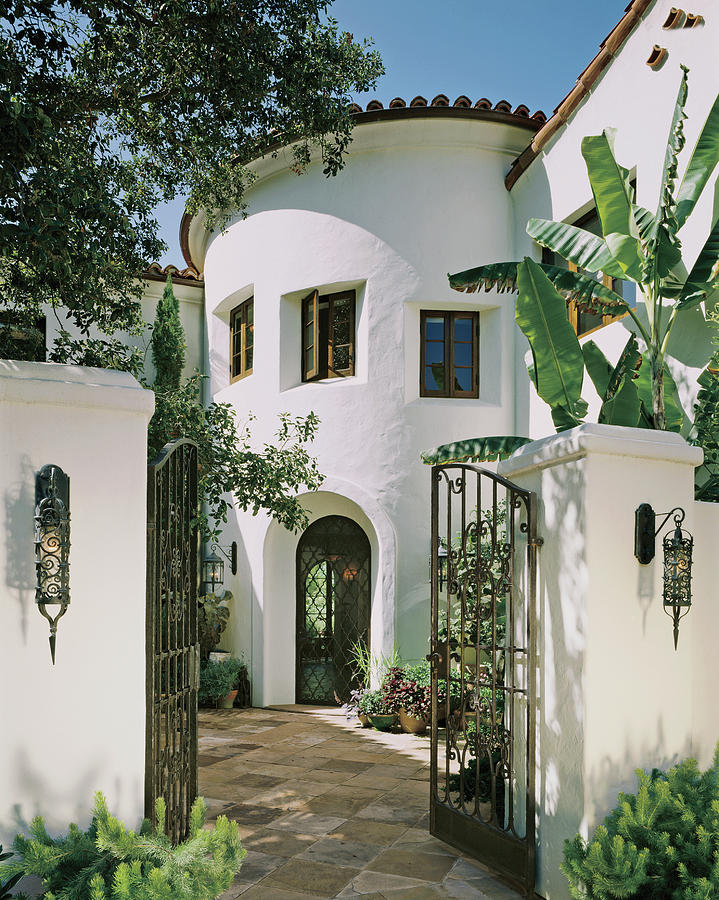 Charming Mediterranean Villa Entrance Photograph - View Of House With Open Gate by Mary E. Nichols