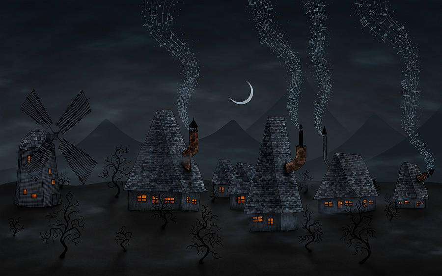 Mysterious Village at Night Photograph - Village of Music by Gianfranco Weiss
