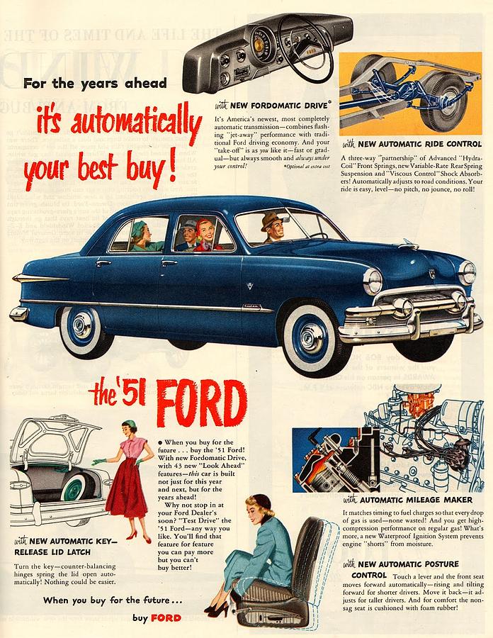 1951 Ford Advertisement Digital Art - Vintage 1951 Ford Car Advert by Georgia Clare