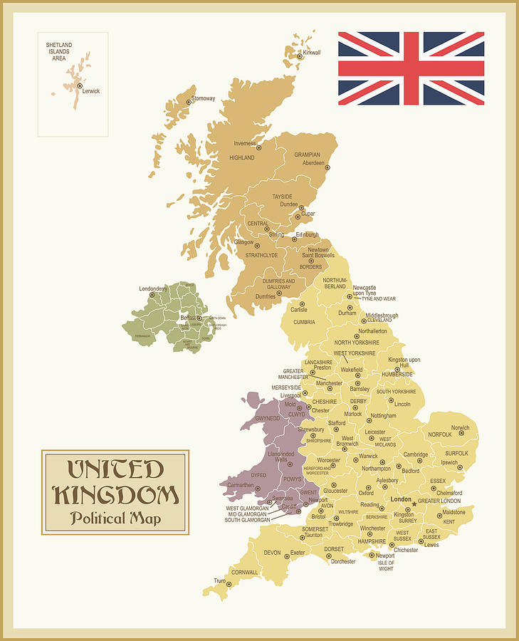 Vintage Map Of United Kingdom by Pop jop