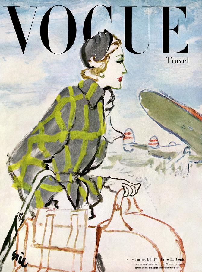 VOGE表紙キャンバスプリントアート Vogue Cover Featuring A Woman Carrying Luggage by Carl Oscar
