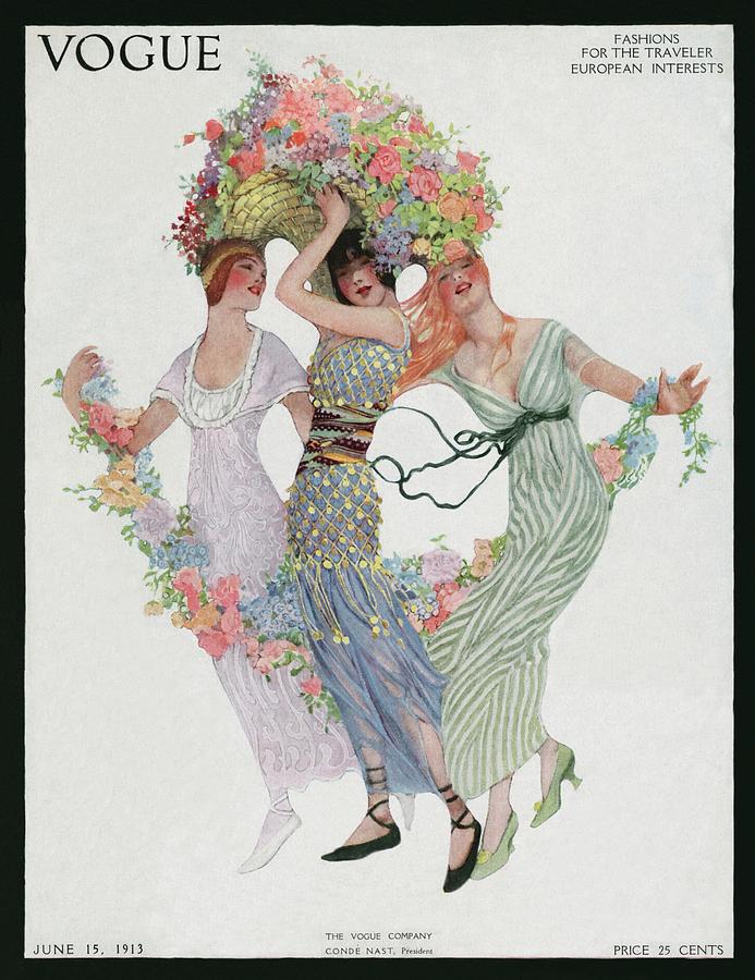 VOGUE アートフレーム 女性と花 Vogue Cover Featuring Three Women With Flowers by Sarah Stilwell Weber