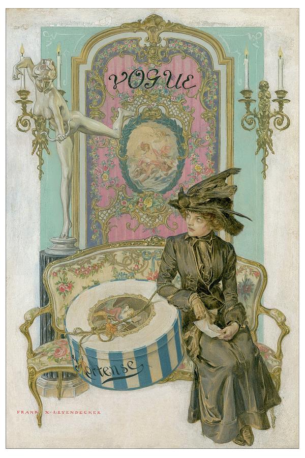Vogue Cover Illustration Of A Woman Sitting by Frank X. Leyendecker