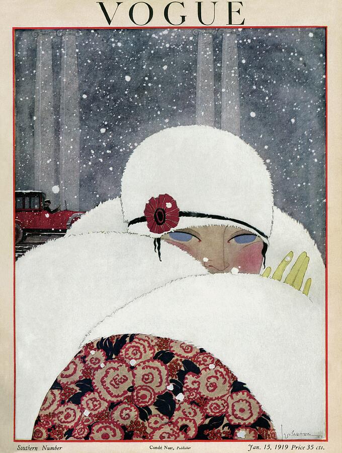 Winter Fashion Cover for Vogue Photograph - Vogue Cover Illustration Of A Woman Wearing A Fur by Georges Lepape
