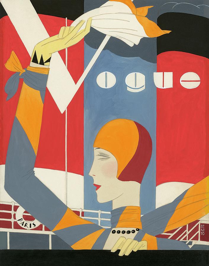 Vogue Paris Cover Art Deco Style Digital Art - Vogue Cover Illustration Of Woman Waving by Eduardo Garcia Benito