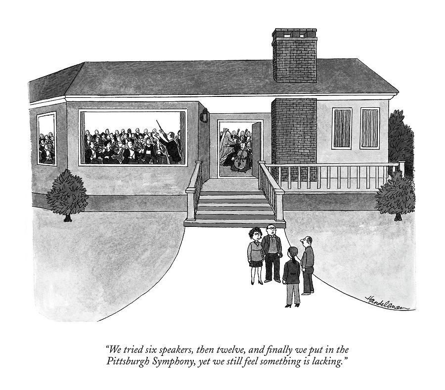 Humorous Symphony in a House Drawing - We Tried Six Speakers by JB Handelsman
