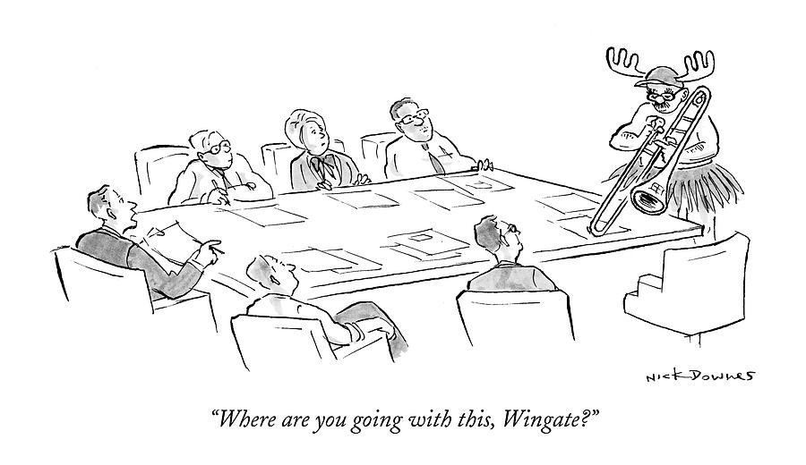 Moose Antler Trombone Meeting Drawing - Where Are You Going With This by Nick Downes