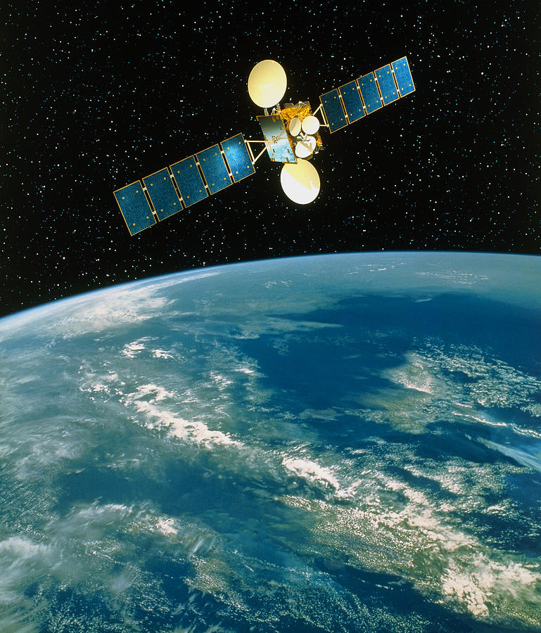 Artwork Of A Communication Satellite Over Earth by David Ducros