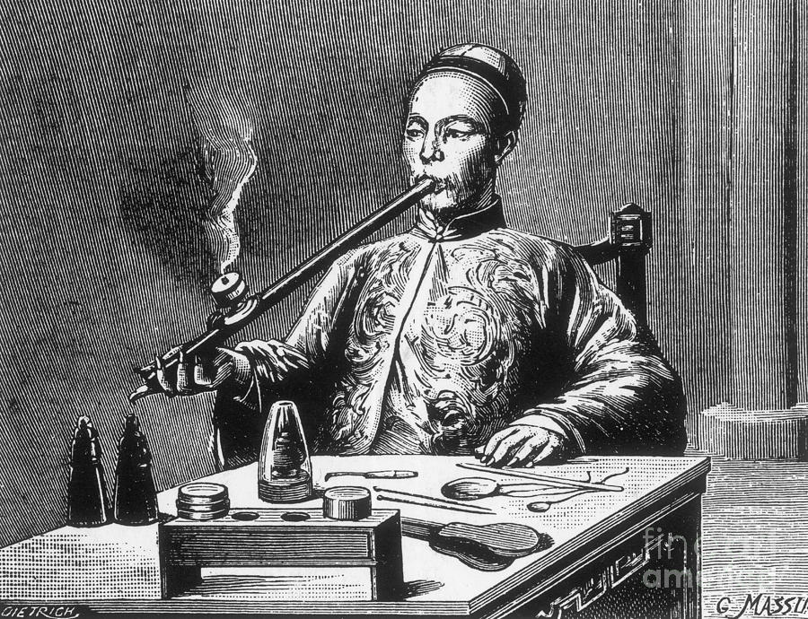 opium cigarette Man Smoking Opium by Science Source