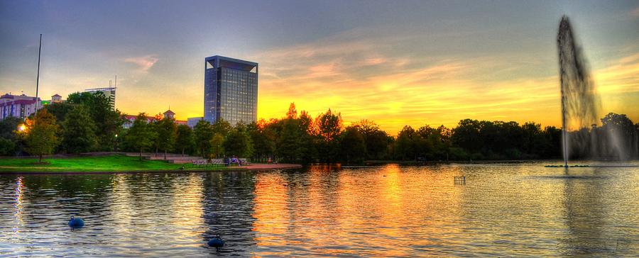Serene Sunset Over City Lake Photograph - Sunset in Hermann Park by David Morefield