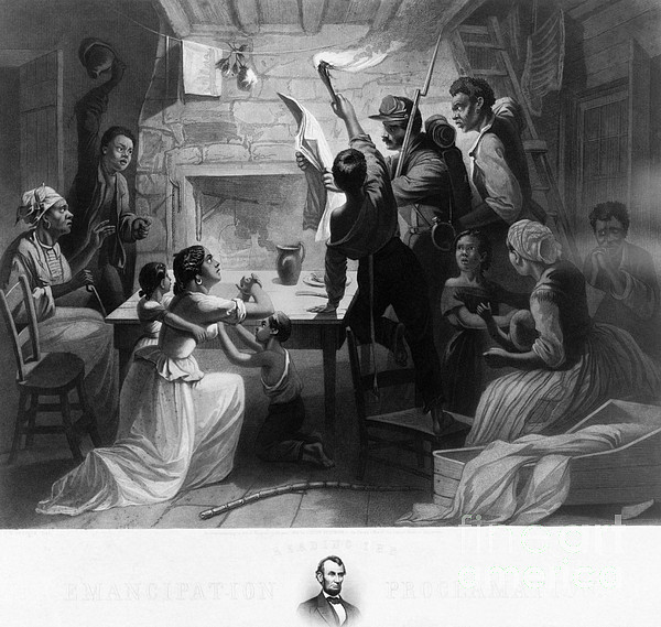 Emancipation Card Reading Emancipation Proclamation Greeting Card by Photo Researchers