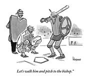 A Baseball Player Dressed Like A Knight Holds #1 Drawing by John  Klossner