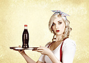 Cafe bistro bar service. Woman with drinks tray Photograph by Jorgo Photography