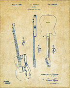 1951 Fender Electric Guitar Patent Artwork - Vintage Digital Art by Nikki Marie Smith