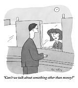 A Bank Teller Is Seen Speaking To A Man Drawing by Peter C. Vey