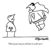 A Doctor Speaks To A Superhero With A Lightning Drawing by Charles Barsotti