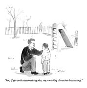 A Father Encourages His Son At The Playground Drawing by Emily Flake