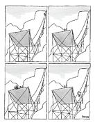 A Four-paneled Cartoon Shows A Skier On A Huge Drawing by Jack Ziegler