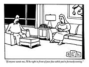 A Husband And Wife Sit In Their Living Room Drawing by Bruce Eric Kaplan