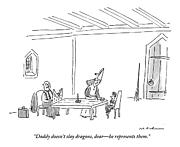 A Lawyer Reads The Newspaper As His Queen Talks Drawing by Michael Maslin