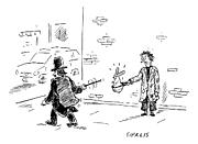 A Magician Points His Wand At A Beggar's Hat Drawing by David Sipress