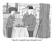 A Man And Woman Stand Outside With A Bag Drawing by Peter C. Vey