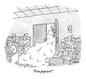 A Man Shouts Through The Entrance Doors That Drawing by Jack Ziegler