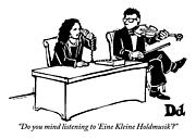 A Woman Sitting At A Desk And Speaking Drawing by Drew Dernavich