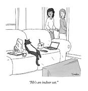 He's an Indoor Cat Drawing by Charlie Hankin