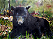 Bear Painting - Blackberry Patch - Wildlife Painting by Jan Dappen