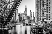 Chicago Kinzie Railroad Bridge Black and White Photo Photograph by Paul Velgos