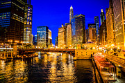 Chicago River Buildings at Night Picture Photograph by Paul Velgos