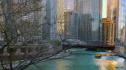 Chicago River Sunset Painting by Jeffrey Kolker