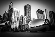 Cloud Gate Bean Chicago Skyline in Black and White Photograph by Paul Velgos