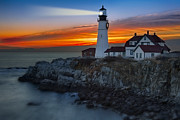 Dawn At Portalnd Head Light Photograph by Susan Candelario