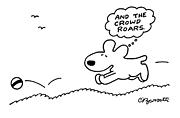 Dog Chases After A Ball Drawing by Charles Barsotti