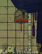 Drawing Of A Bid In A Cage In Front Of A Window Digital Art by H. George Brandt