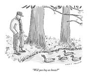 Ducks In A Pond Speak To A Man Drawing by Trevor Spaulding