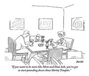 Family Around Table Drawing by Jack Ziegler