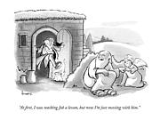 G-d And An Angel Watch As Job Stamps Out A Paper Drawing by Benjamin Schwartz