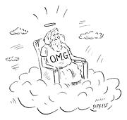 God Sits On A Throne Wearing A Shirt Reading Drawing by David Sipress