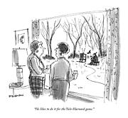 He Likes To Do It For The Yale-harvard Game Drawing by James Stevenson
