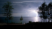 Lightning on Lake Michigan at Night Photograph by Mary Lee Dereske