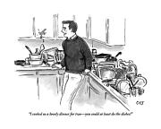 Man In Kitchen Surrounded By Dishes Drawing by Carolita Johnson